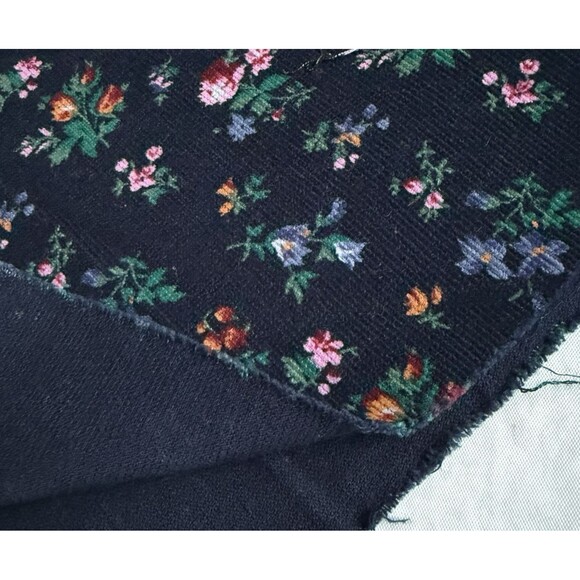Vtg Pinwale Cotton Corduroy Pink Orange Blue Floral on Navy Blue Fabric 2 1/4yd - Picture 5 of 5